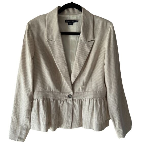 Pendleton Linen Blazer Women’s Size 10 Cream Pin Stripe Blazer Academia Preppy - Picture 1 of 12